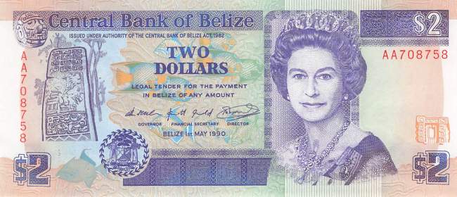 Belize 2 Dollar p52a 1990